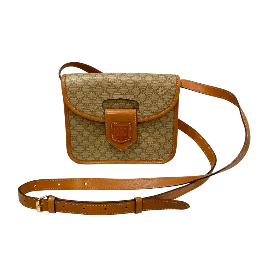 Celine Macadam Crossbody Bag Signature Coated Canvas Body Leather Tan